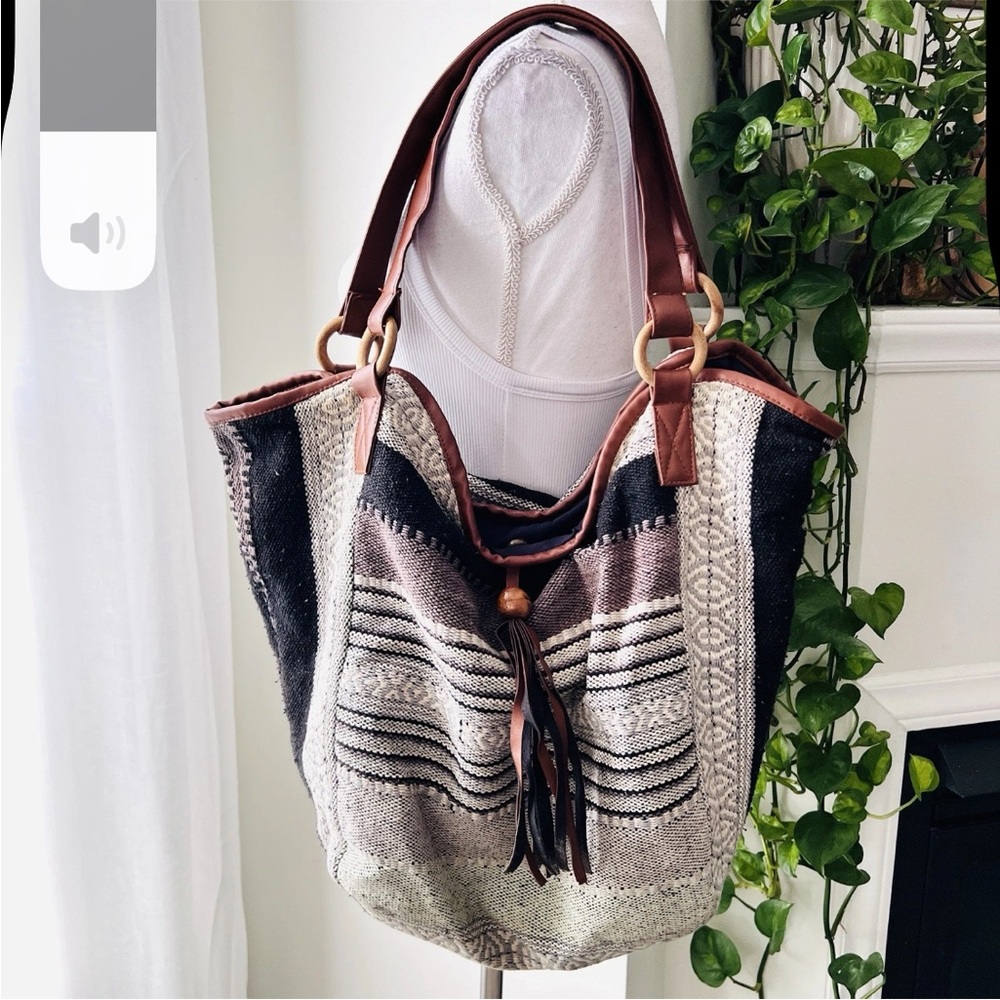 Elegant black  Brown and Cream Women's Aztec Tote Bag w tassel